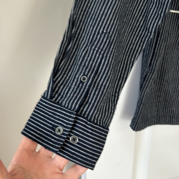 Massive Premium Quality Goods, NYC Navy Blue Striped Shirt w Moto Club Graphics - Picture 6 of 10